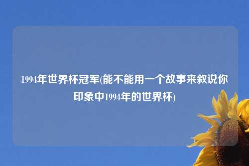 1994年世界杯冠军(能不能用一个故事来叙说你印象中1994年的世界杯)