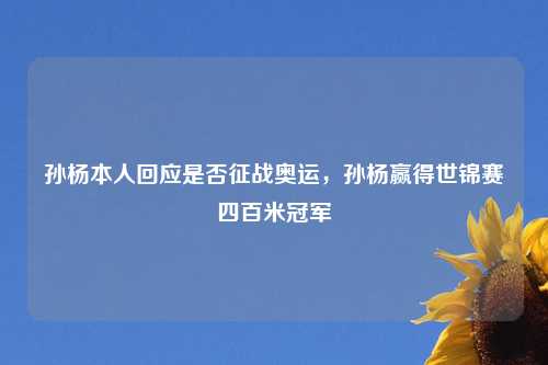 孙杨本人回应是否征战奥运，孙杨赢得世锦赛四百米冠军